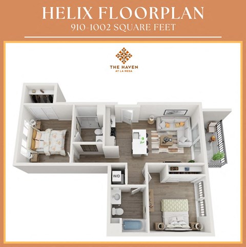 Floor plan for 2 beds, 2 baths, 920 sqft